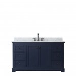 Avery 60" Single Vanity in Dark Blue, Top, Oval Sink, Matte Black Trim