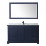 Avery 60" Single Vanity in Dark Blue, Top, Square Matte Black Trim, 58" Mirror