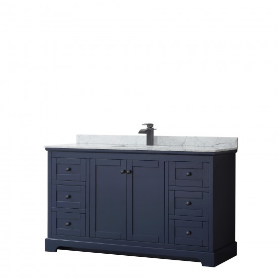 Avery 60" Single Vanity in Dark Blue, Top, Square Sink, Matte Black Trim