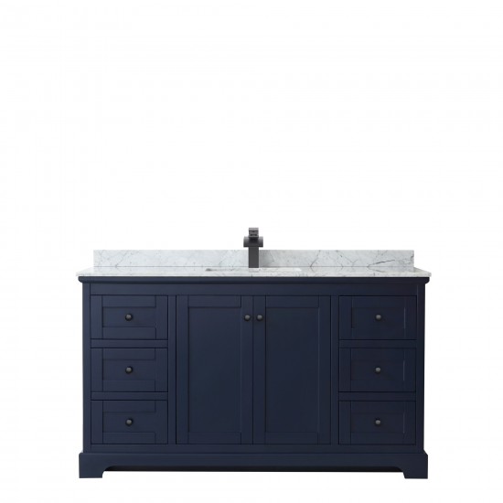 Avery 60" Single Vanity in Dark Blue, Top, Square Sink, Matte Black Trim