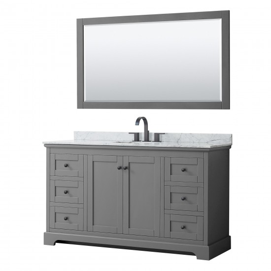 Avery 60" Single Vanity in Dark Gray, Top, Oval Matte Black Trim, 58" Mirror