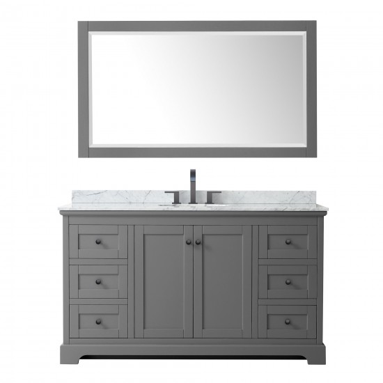 Avery 60" Single Vanity in Dark Gray, Top, Oval Matte Black Trim, 58" Mirror