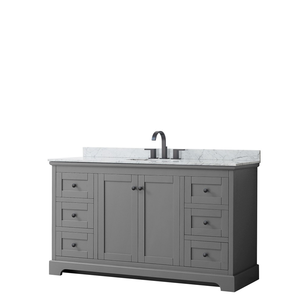 Avery 60" Single Vanity in Dark Gray, Top, Oval Sink, Matte Black Trim