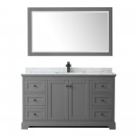 Avery 60" Single Vanity in Dark Gray, Top, Square Matte Black Trim, 58" Mirror