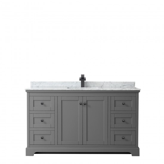 Avery 60" Single Vanity in Dark Gray, Top, Square Sink, Matte Black Trim