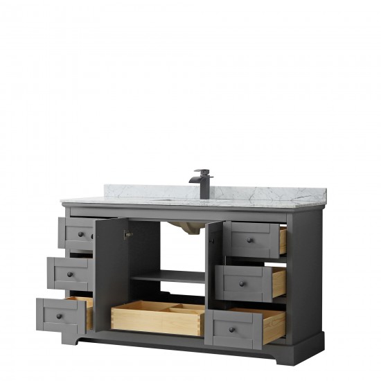 Avery 60" Single Vanity in Dark Gray, Top, Square Sink, Matte Black Trim