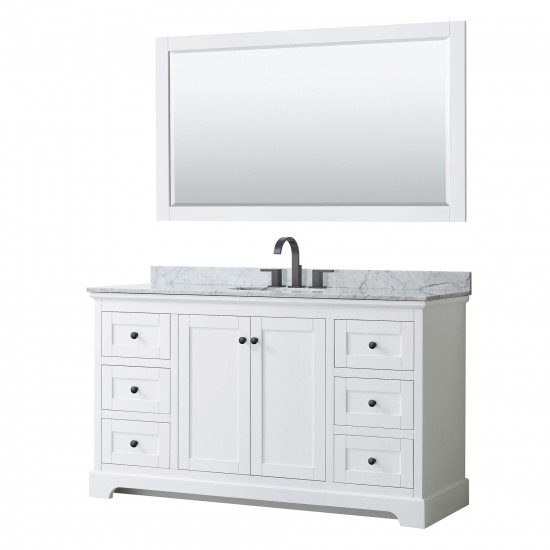 Avery 60" Single Vanity in White, Top, Oval Sink, Matte Black Trim, 58" Mirror