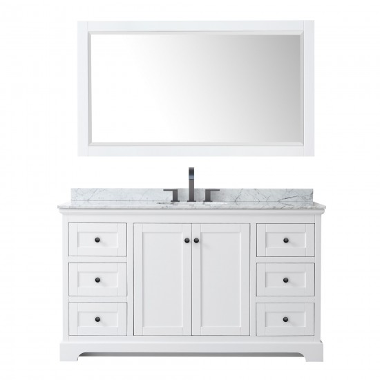 Avery 60" Single Vanity in White, Top, Oval Sink, Matte Black Trim, 58" Mirror