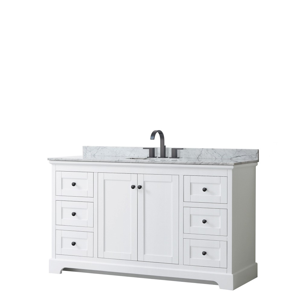 Avery 60" Single Vanity in White, Top, Oval Sink, Matte Black Trim