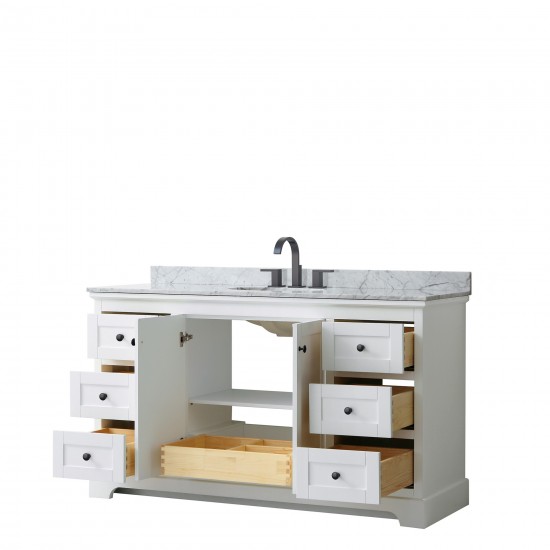 Avery 60" Single Vanity in White, Top, Oval Sink, Matte Black Trim