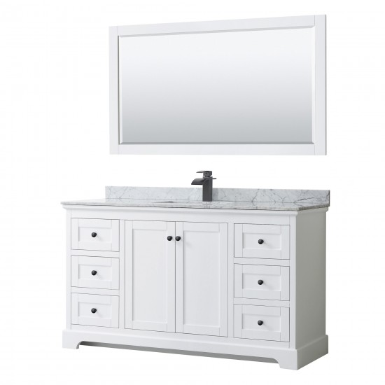 Avery 60" Single Vanity in White, Top, Square Sink, Matte Black Trim, 58" Mirror