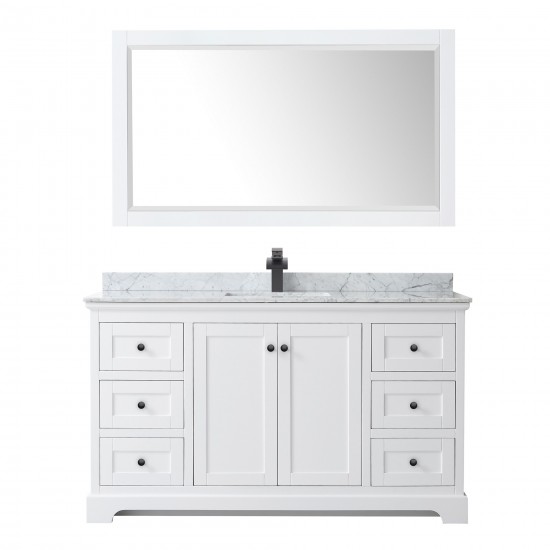 Avery 60" Single Vanity in White, Top, Square Sink, Matte Black Trim, 58" Mirror