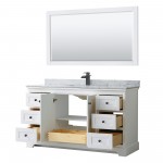 Avery 60" Single Vanity in White, Top, Square Sink, Matte Black Trim, 58" Mirror