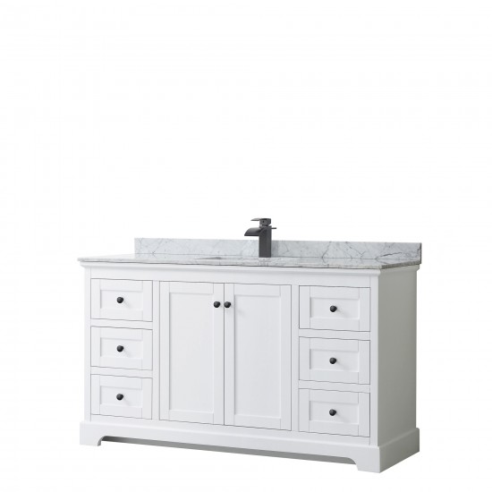 Avery 60" Single Vanity in White, Top, Square Sink, Matte Black Trim