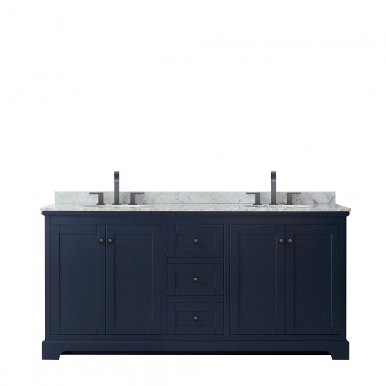 Avery 72" Double Vanity in Dark Blue, Top, Oval Sinks, Matte Black Trim