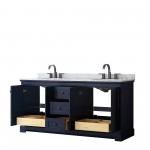 Avery 72" Double Vanity in Dark Blue, Top, Oval Sinks, Matte Black Trim