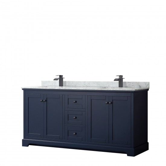 Avery 72" Double Vanity in Dark Blue, Top, Square Sinks, Matte Black Trim