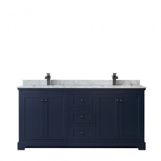 Avery 72" Double Vanity in Dark Blue, Top, Square Sinks, Matte Black Trim