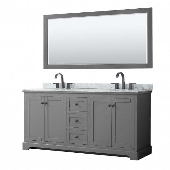 Avery 72" Double Vanity in Dark Gray, Top, Oval Matte Black Trim, 70" Mirror