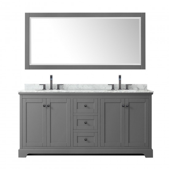 Avery 72" Double Vanity in Dark Gray, Top, Oval Matte Black Trim, 70" Mirror