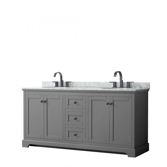 Avery 72" Double Vanity in Dark Gray, Top, Oval Sinks, Matte Black Trim