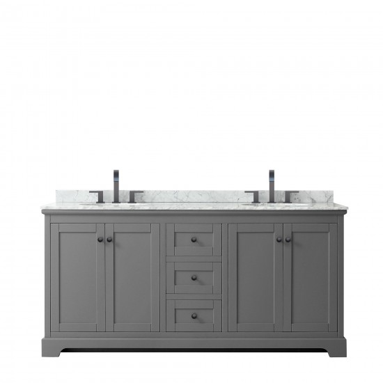 Avery 72" Double Vanity in Dark Gray, Top, Oval Sinks, Matte Black Trim