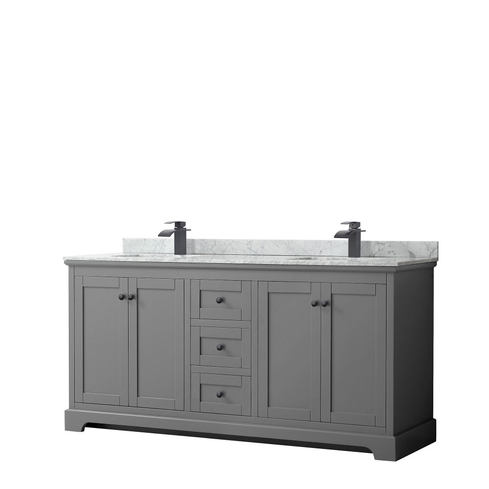 Avery 72" Double Vanity in Dark Gray, Top, Square Sinks, Matte Black Trim