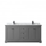 Avery 72" Double Vanity in Dark Gray, Top, Square Sinks, Matte Black Trim