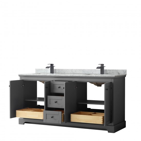 Avery 72" Double Vanity in Dark Gray, Top, Square Sinks, Matte Black Trim