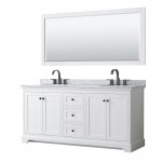 Avery 72" Double Vanity in White, Top, Oval Sinks, Matte Black Trim, 70" Mirror