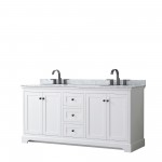 Avery 72" Double Vanity in White, Top, Oval Sinks, Matte Black Trim