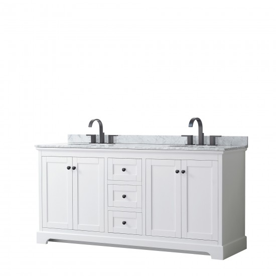 Avery 72" Double Vanity in White, Top, Oval Sinks, Matte Black Trim