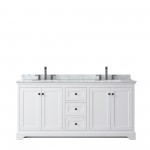 Avery 72" Double Vanity in White, Top, Oval Sinks, Matte Black Trim