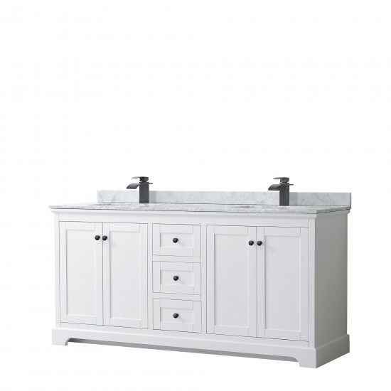 Avery 72" Double Vanity in White, Top, Square Sinks, Matte Black Trim