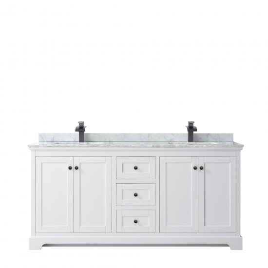 Avery 72" Double Vanity in White, Top, Square Sinks, Matte Black Trim