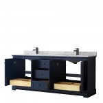 Avery 80" Double Vanity in Dark Blue, Top, Square Sinks, Matte Black Trim