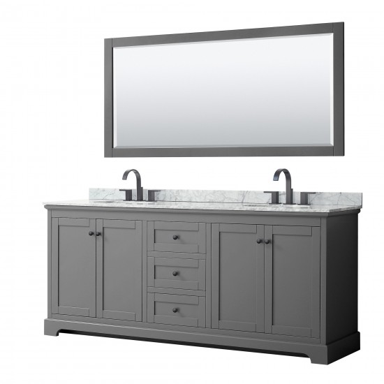 Avery 80" Double Vanity in Dark Gray, Top, Oval Matte Black Trim, 70" Mirror