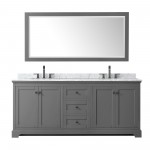 Avery 80" Double Vanity in Dark Gray, Top, Oval Matte Black Trim, 70" Mirror