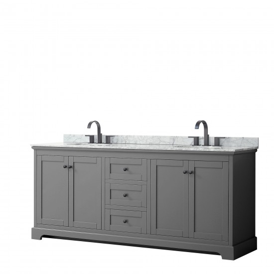 Avery 80" Double Vanity in Dark Gray, Top, Oval Sinks, Matte Black Trim