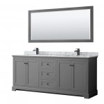 Avery 80" Double Vanity in Dark Gray, Top, Square Matte Black Trim, 70" Mirror