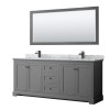 Avery 80" Double Vanity in Dark Gray, Top, Square Matte Black Trim, 70" Mirror