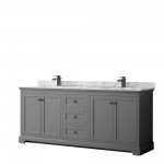 Avery 80" Double Vanity in Dark Gray, Top, Square Sinks, Matte Black Trim