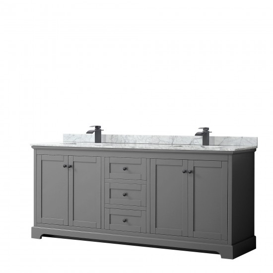 Avery 80" Double Vanity in Dark Gray, Top, Square Sinks, Matte Black Trim