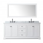 Avery 80" Double Vanity in White, Top, Oval Sinks, Matte Black Trim, 70" Mirror