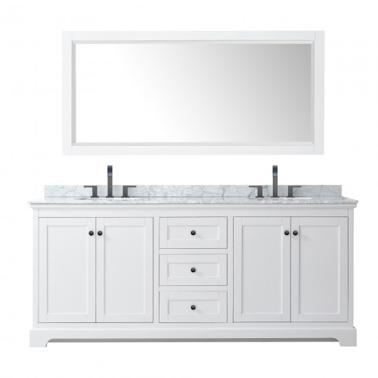 Avery 80" Double Vanity in White, Top, Oval Sinks, Matte Black Trim, 70" Mirror