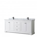 Avery 80" Double Vanity in White, Top, Square Sinks, Matte Black Trim