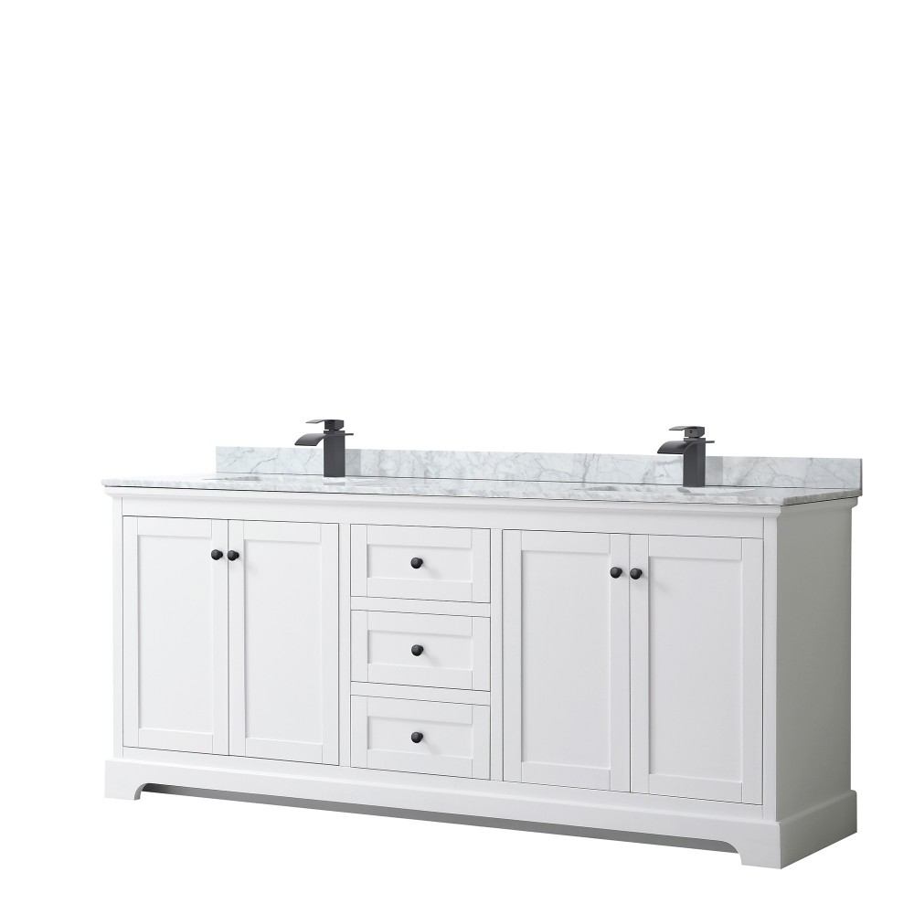 Avery 80" Double Vanity in White, Top, Square Sinks, Matte Black Trim