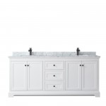 Avery 80" Double Vanity in White, Top, Square Sinks, Matte Black Trim