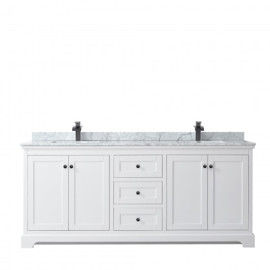 Avery 80" Double Vanity in White, Top, Square Sinks, Matte Black Trim