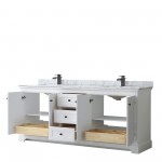 Avery 80" Double Vanity in White, Top, Square Sinks, Matte Black Trim